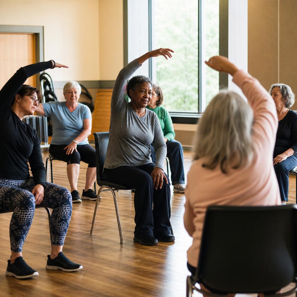 Seated chair exercise class in a welcoming community setting