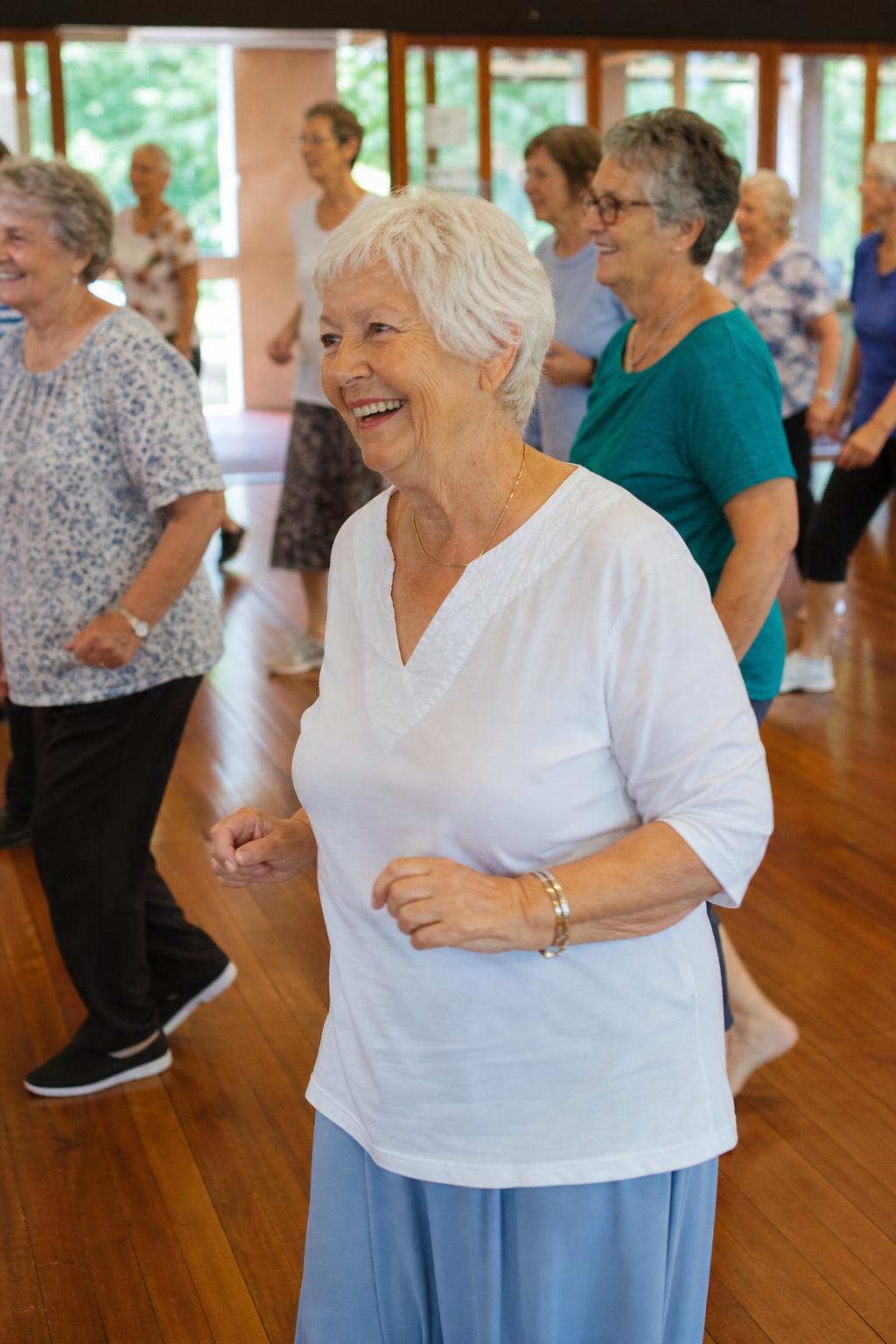 Active older adults taking part in a low-impact movement class