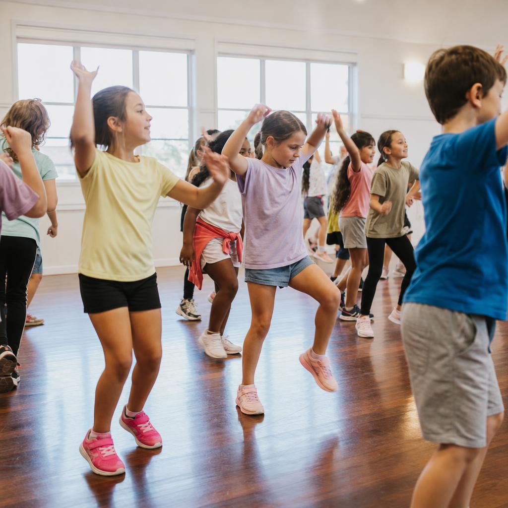 Children enjoying a supervised dance fitness activity